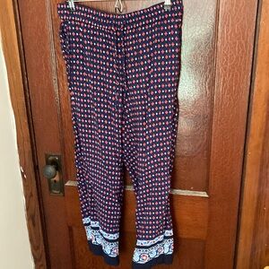 LOFT Navy and Scarlet Patterned medium crop pants
